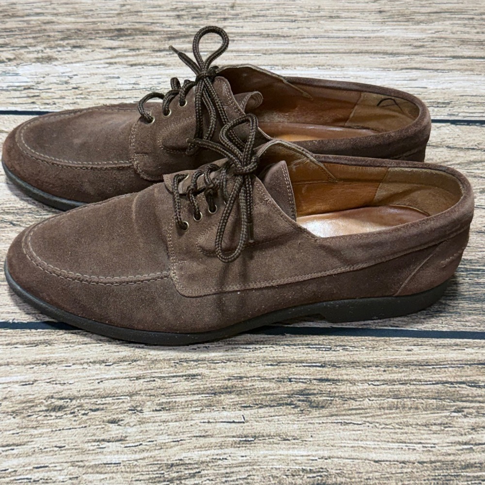 Salvatore Ferragamo Shoes Mens 12 Brown Suede Derby Moc Toe Lug Sole Italy 9164